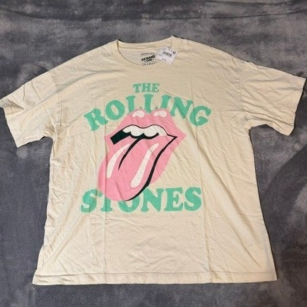 American Eagle T-Shirt Mens L/XL Cream Rolling Stones Band Tee Graphic New